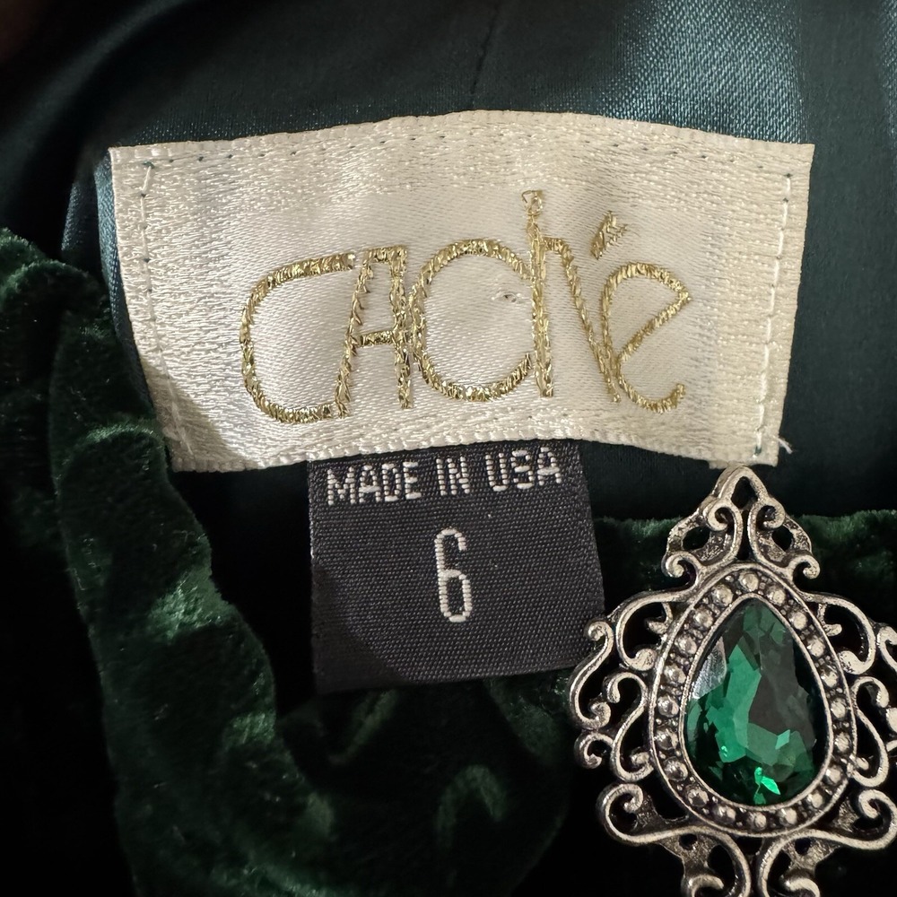 VTG Y2K Cache Jessica McClintock Gown Sz 6 Emerald Green Velvet Corset Prom Ball - Picture 3 of 10